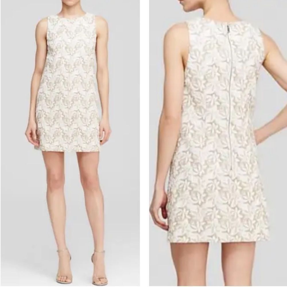 Alice + Olivia Lizzy Sleeveless Shift Dress Cream Beaded Embellished Size 4